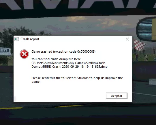 Error Game Crashed RaceRoom