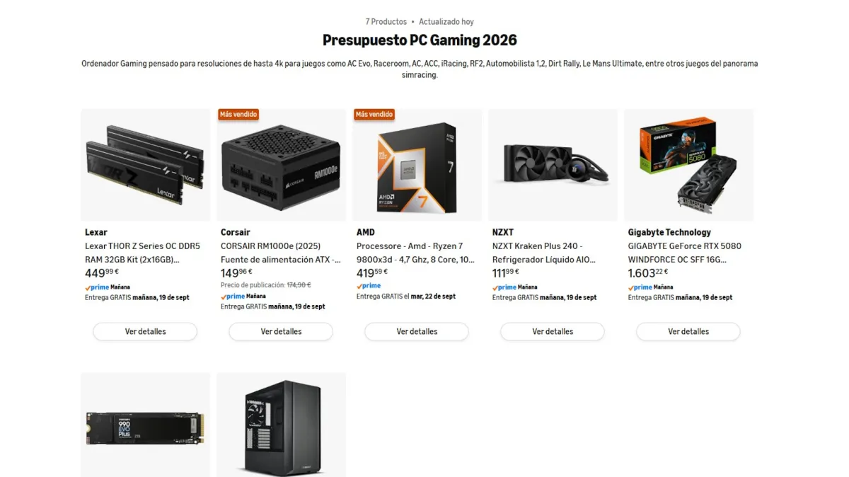 Presupuesto PC Gaming para SimRacing (2026)