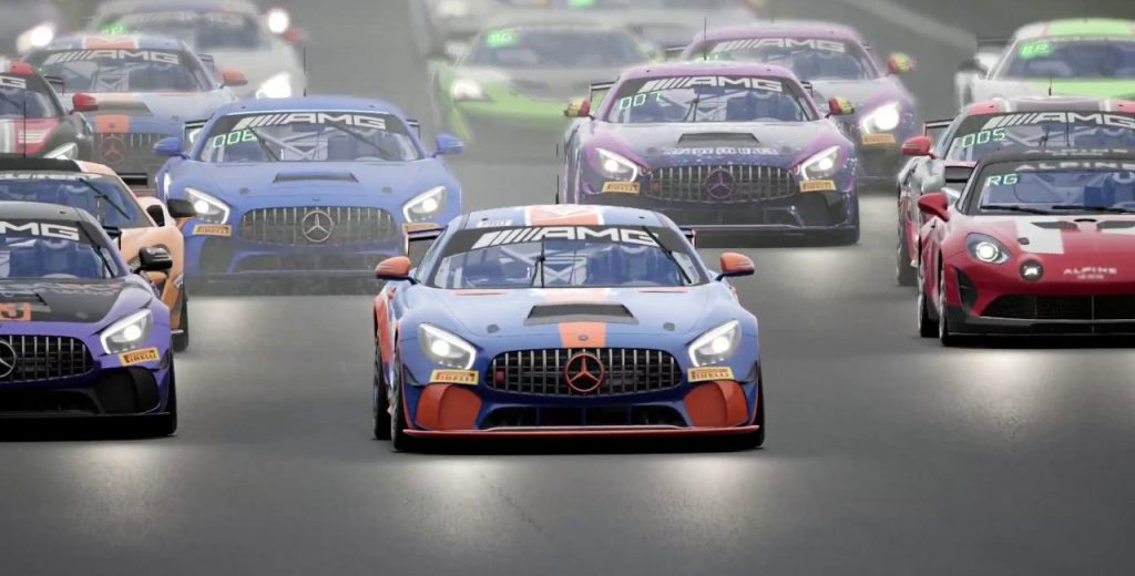 ferran musno liderando la salida con el mercedes amg gt4 en valencia campeonato assetto corsa competizione