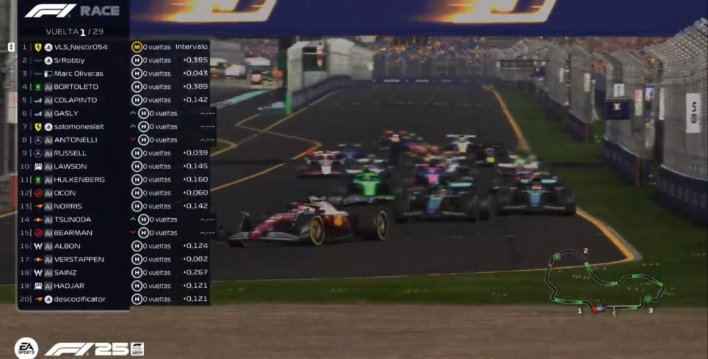 nestor lopez liderando la salida en australia del campeonato formula 1 2025 electronics arts