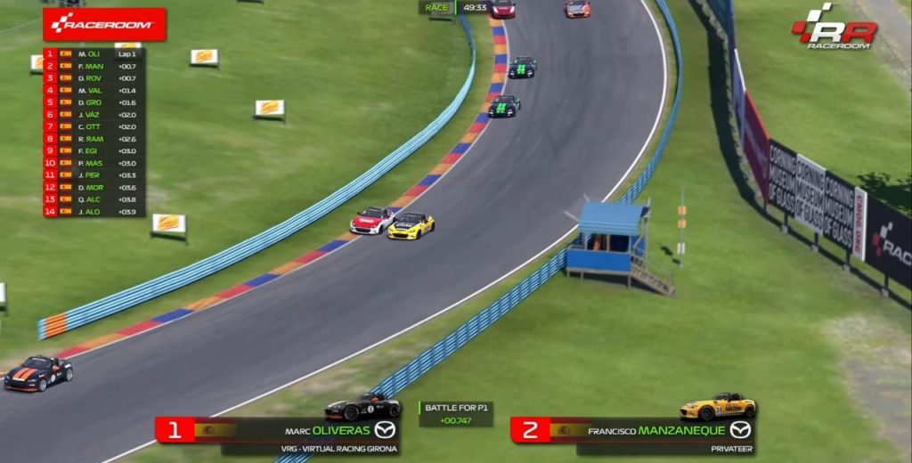 francisco manzaneque y diego rovina luchando por la p2 en watkins glen copa mazda mx5 raceroom