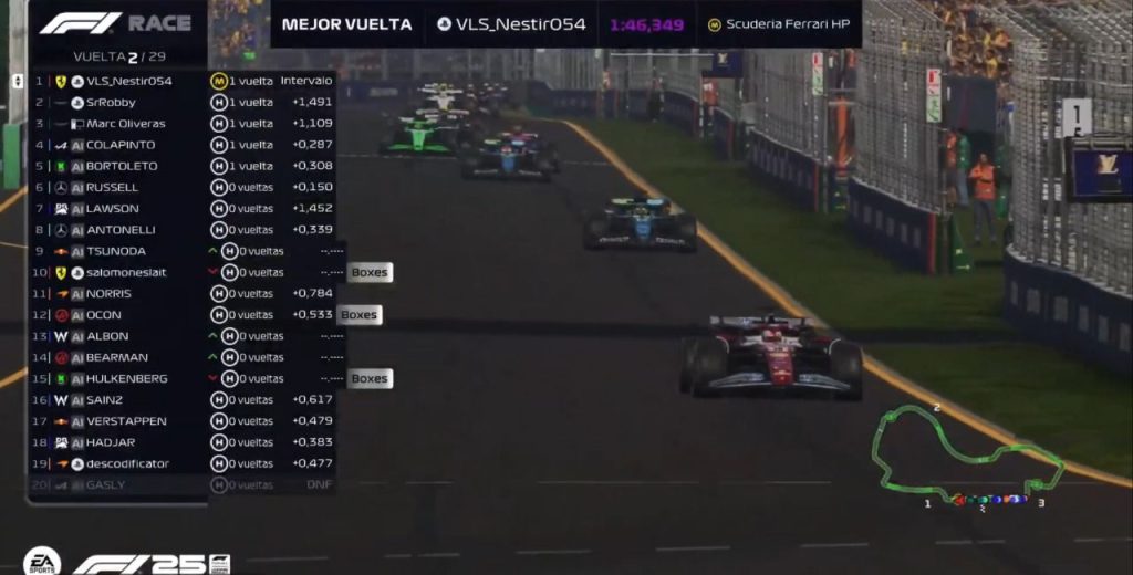 nestor lopez primera vuelta del campeonato formula 1 2025 virtual racing girona, vuelta rapida con el ferrari hp