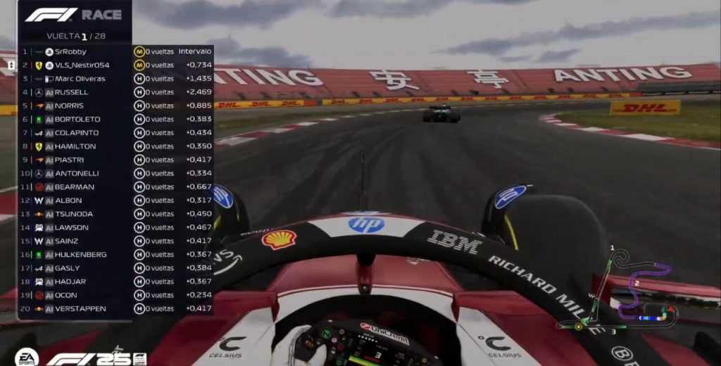 primera vuelta camara de cabina del ferrari f1 2025 de nestor detras del aston martin de robert