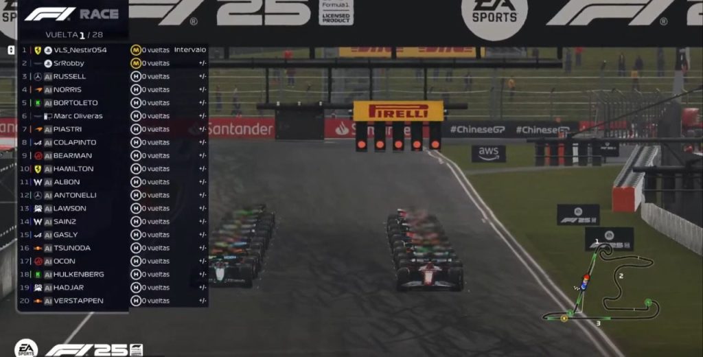 salida gran premio de china campeonato formula 1 2025 nestor a la cabeza con el ferrari