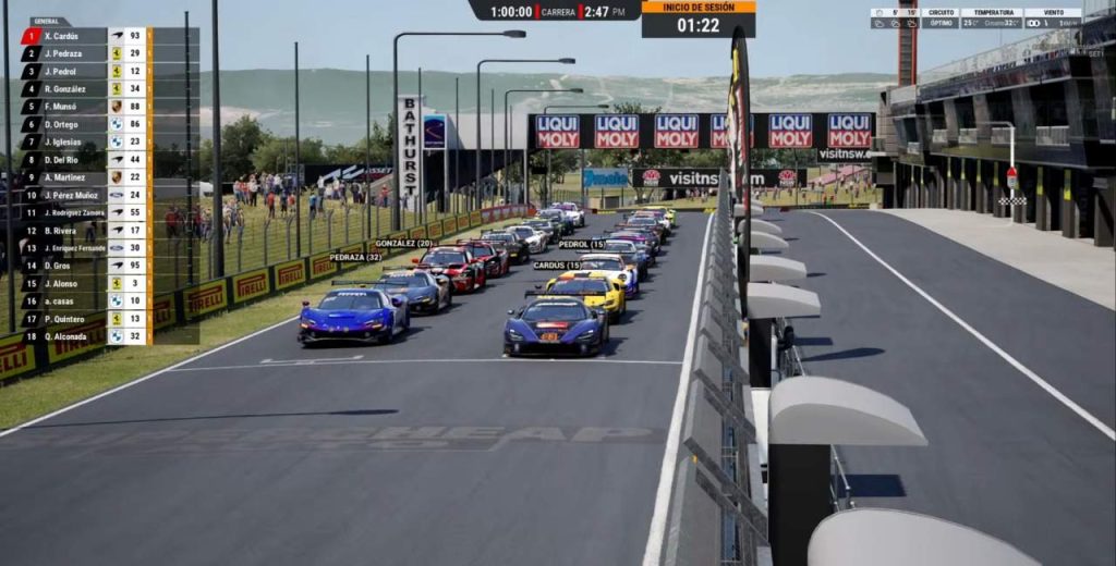 Salida mount panorama final liga gt3 assetto corsa competizione xevi cardus lidera seguido de javi pedraza y jos pedrol