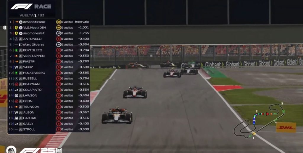 Sergi lopez a la cabeza de la salida en montmelo barcelona disputando el gran premio de españa de formula 1 2025 ea en virtual racing girona