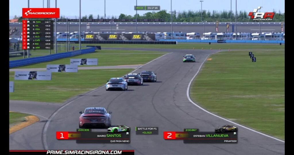 Batalla por la P1 entre Mario Santos y Esteban Villanueva en la Ronda 6 de la Copa Alpine Raceroom en Daytona